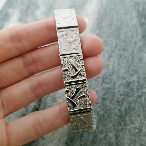 Vintage Silver Tone Panel Bracelet, Box Clasp, Unsigned, Estate - Picture 1 of 5
